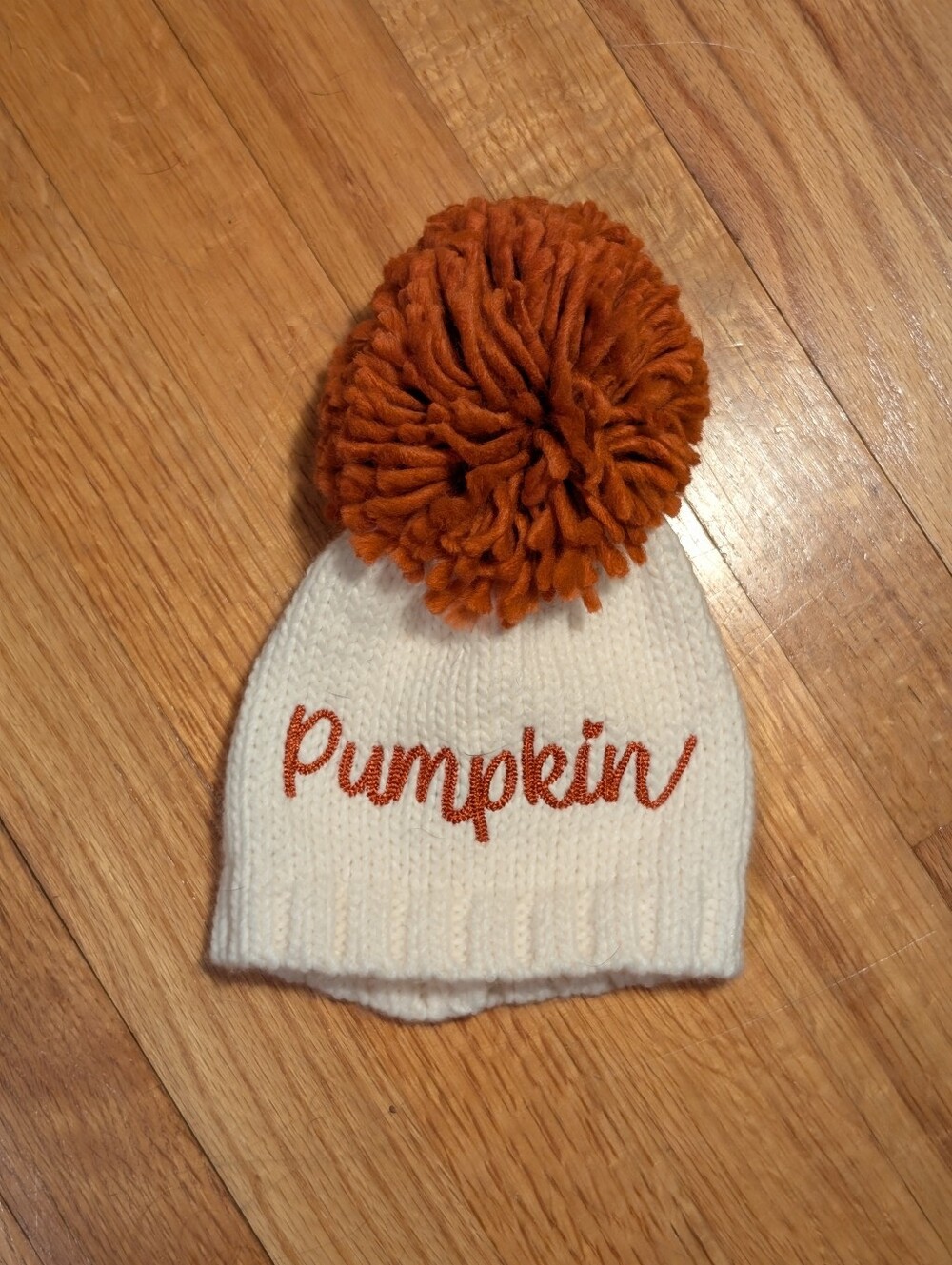Baby Pumpkin PomPom Beanie - White with Orange Pom